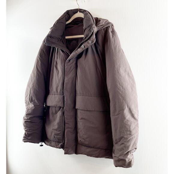 ZARA Zip Up Puffer Jacket Coat Parka Hooded Brown Large - Picture 6 of 12